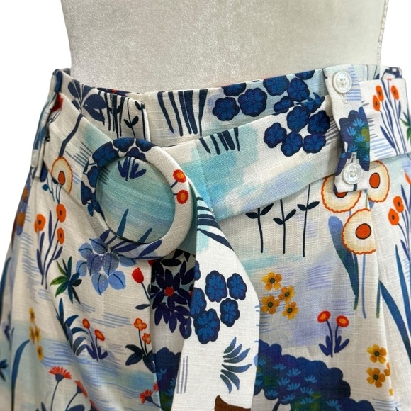 Tara Jarmon NWT Belted Shelby 100% Cotton Blue Floral Printed High Waist Shorts - Picture 10 of 16